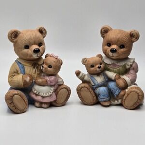 Homco Vintage Teddy Bear Family Daddy Daughter Mommy Son Figures #1444 EUC